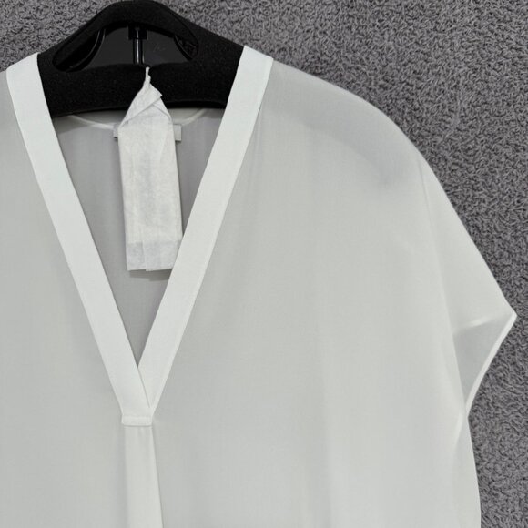 Vince Silk Georgette Double V-Neck Blouse White XL - Picture 7 of 9